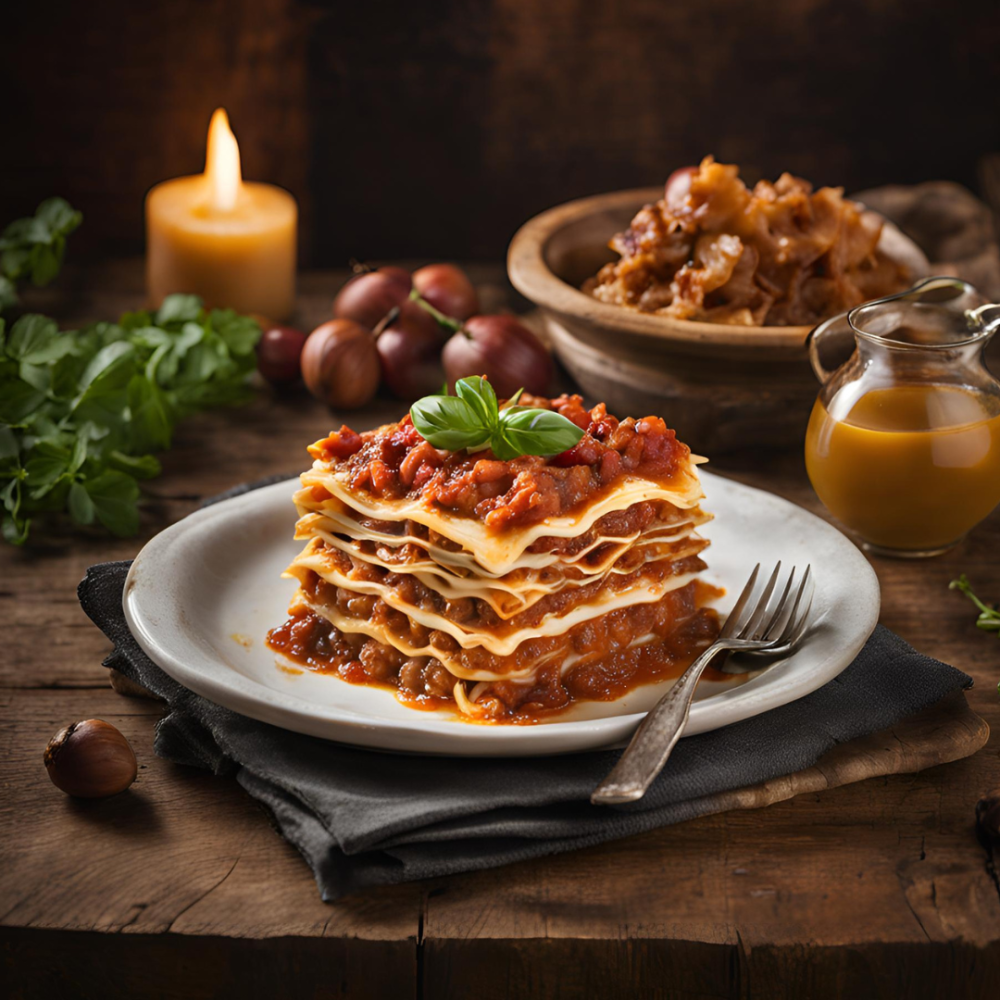 Lasagne con castagne e ragù di lenticchie