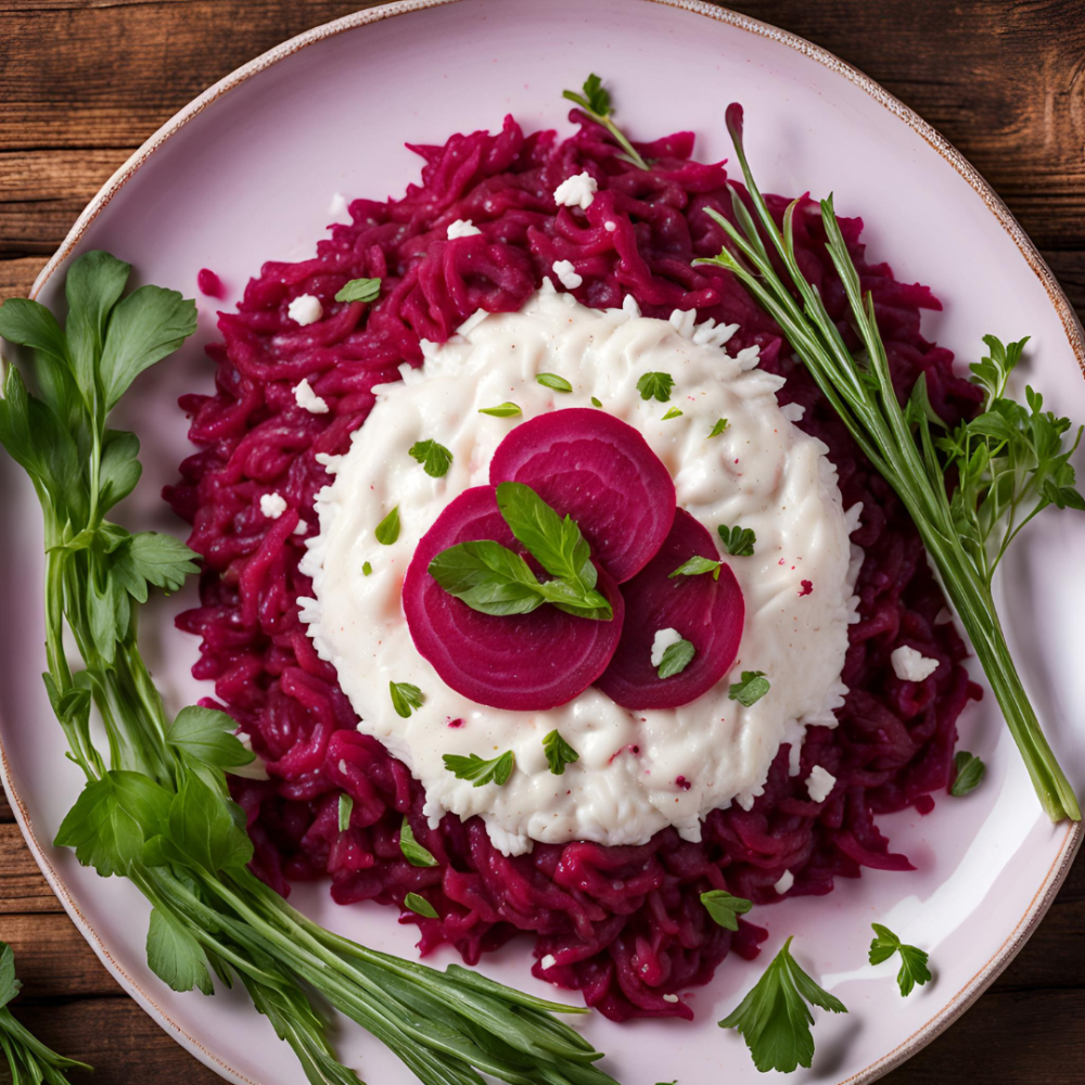 Riso alla barbabietola e formaggio light